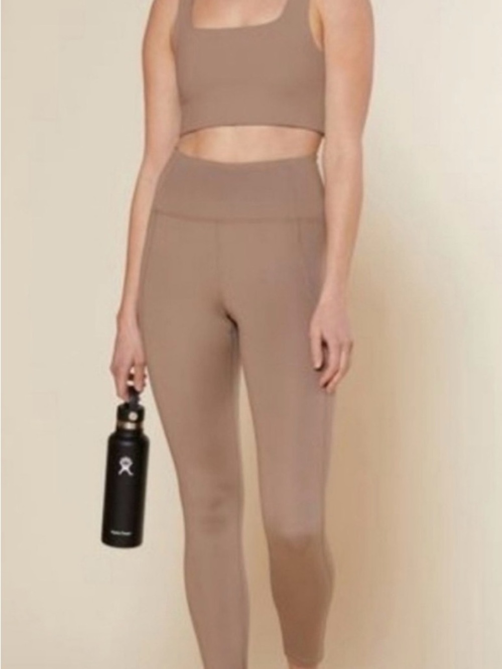 girlfriend collective Longline Sports Bra and Legging SET both small - Taupe